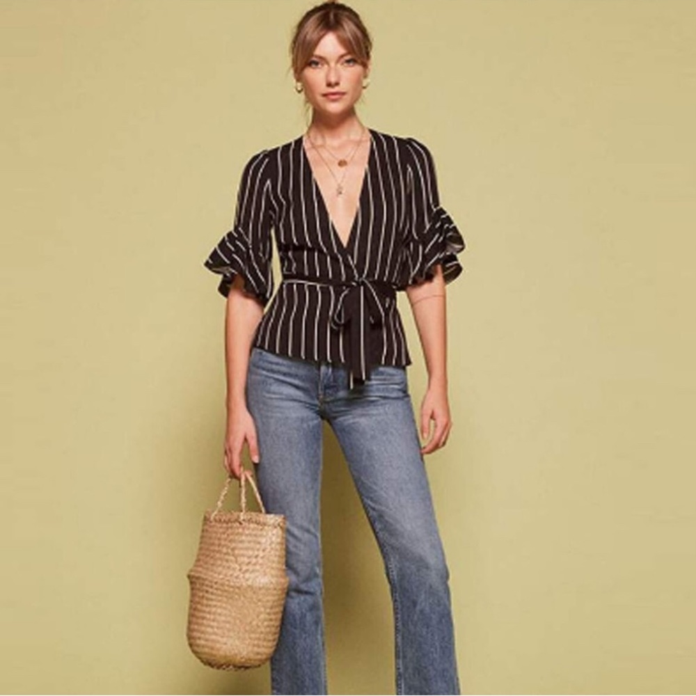 Reformation Black and White Striped Women's Top